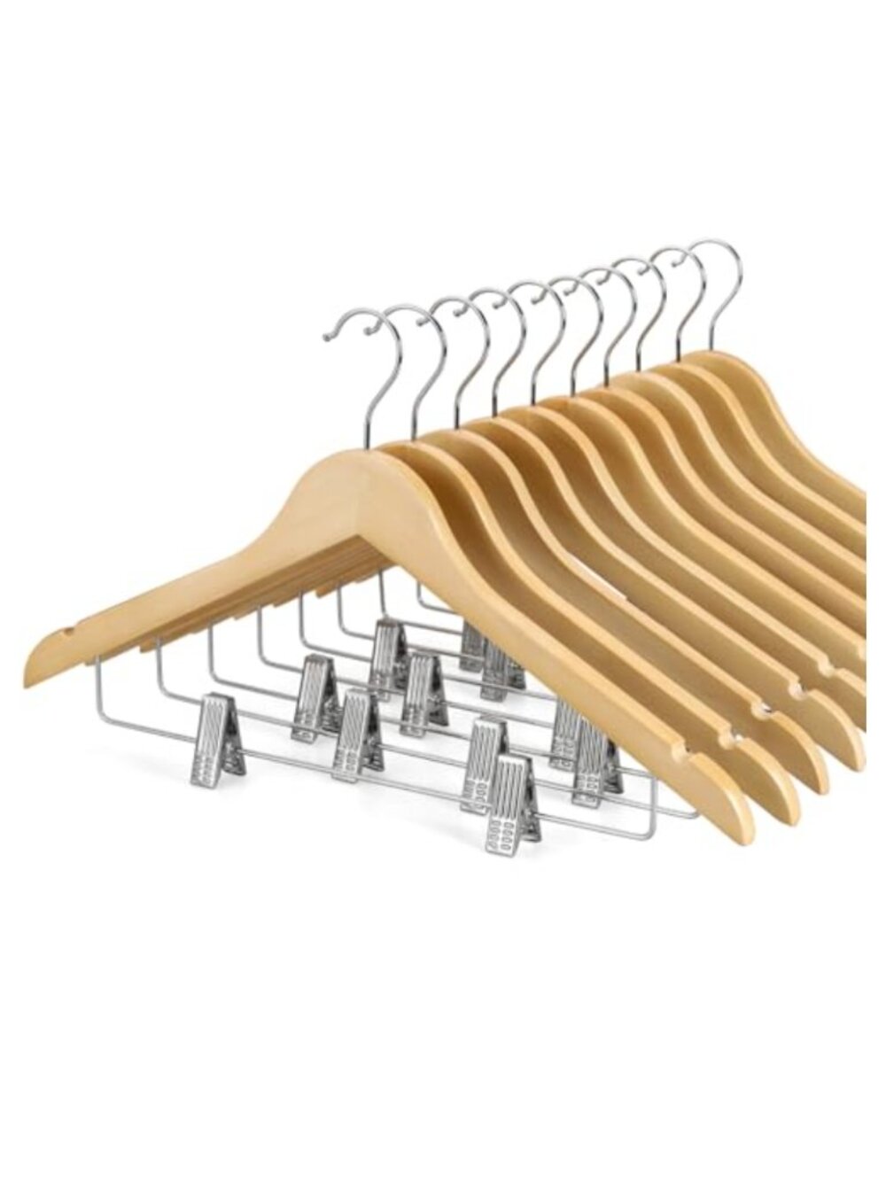 Wooden Hangers Adjustable Metal Clips 360° Swivel Hook Premium Suit Pant Skirt